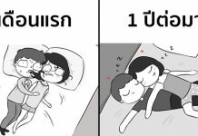 การ์ตูนแสดงความสัมพันธ์ของคู่รัก ในเดือนแรก และ 1 ปีต่อมา